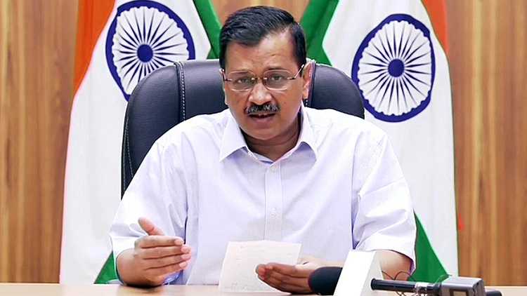 Delhi CM Arvind Kejriwal during a press conference