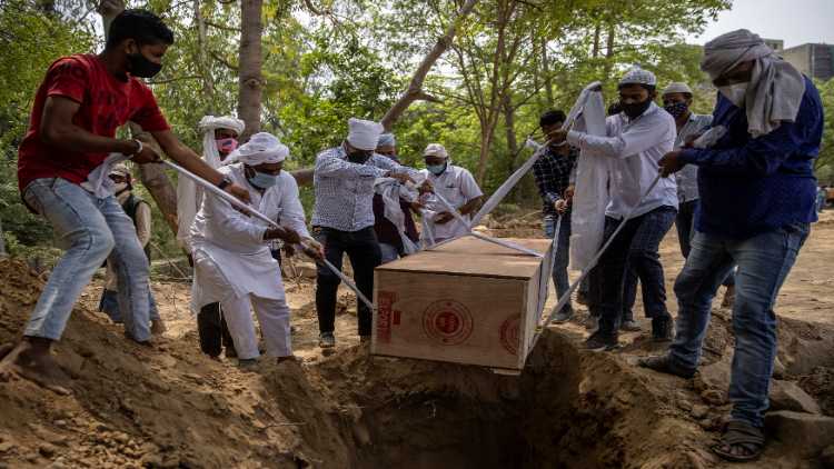 A Muslim corpse being lowered n grave in Covid times 