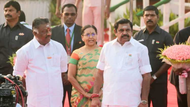 Former Tamil Nadu Chief Minister K. Palaniswami and Deputy Chief Minister O. Panneerselvam during Republic Day celebrations in Chennai on Jan 26, 2018