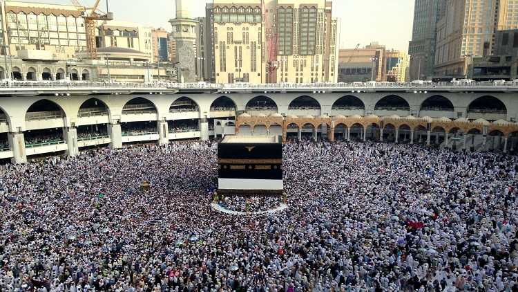 Muslim pilgrims are seen around the Kaaba at the Grand Mosque in Mecca, Saudi Arabia