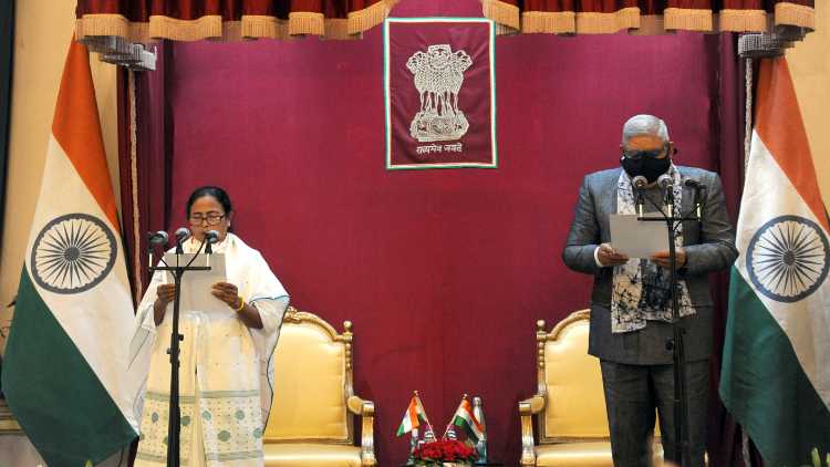 Mamata Banerjee being administered the oath of Bengal CM by Governor Jagdeep Dhankhar earlier this month