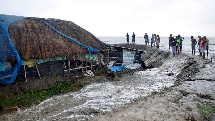 Water enters the lower coastal area during landfall of cyclone 'yaas' 