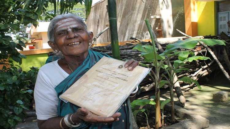 Saalumarada Thimmakka with her saplings in the background