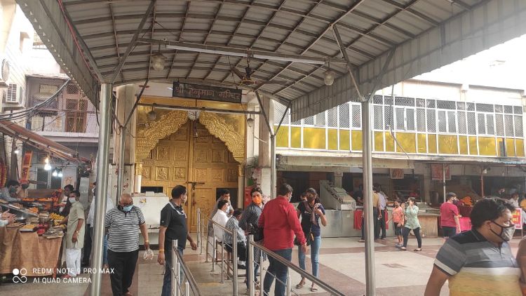 Connaught Place's famous Prachin Hanuman Mandir has partially reopened for devotees. This temple from the Mahabharat era sees a footfall of a 1000 devotees daily, at least, in normal times (Pic by Manmeet Singh Khalsa)