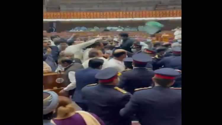 A Picture grabbed from a Video of chaos in Pakistan National Assembly
