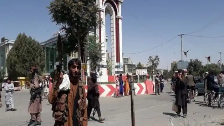 Taliban militants are seen inside the Ghazni city, Afghanistan