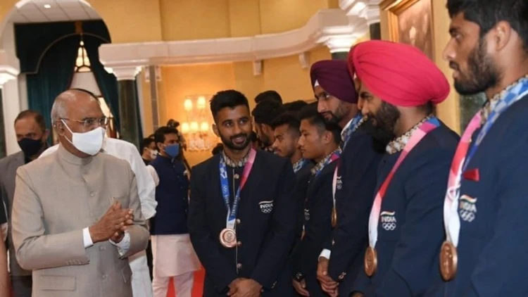 President of India Ram Nath Kovind hosts high tea for the Indian medal winners at the Tokyo Olympics