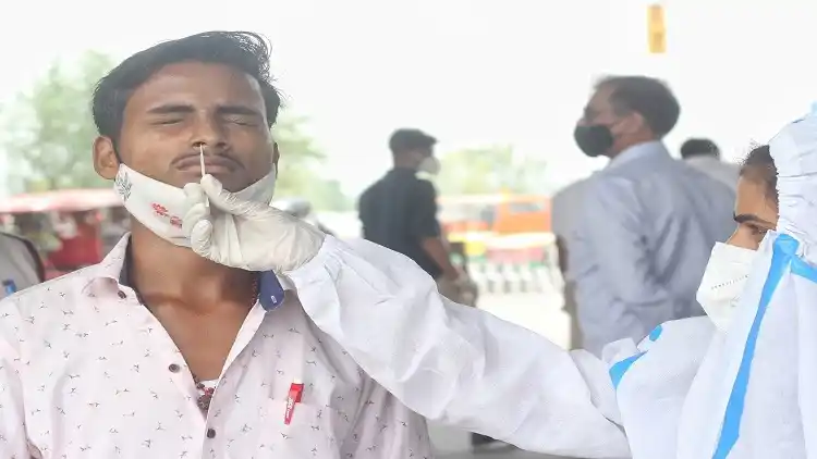 Health worker collect swab sample for Covid-19 testing