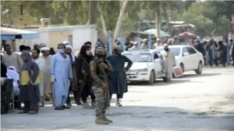 Afghans outside Kabul Airport (File)