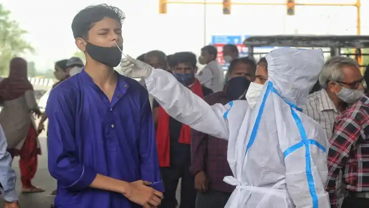 Health worker collect swab sample for Covid-19 testing