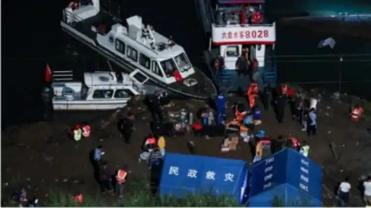 Scene at the venue to boat capsize in China