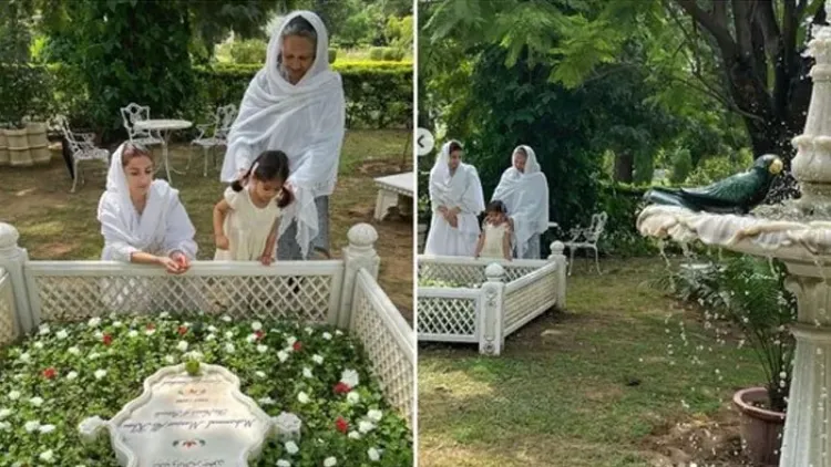 Soha Ali Khan, Sharmila Tagore and Inaya Kemu at the grave of Nawab Pataudi