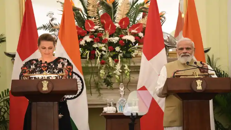 Prime Minister Narendra Modi and Danish Prime Minister Mette Frederiksen briefing media after the talks