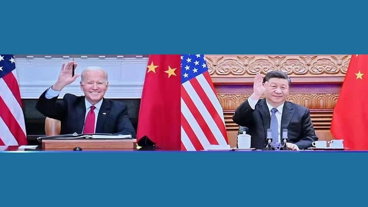 Chinese President Xi Jinping meets with U.S. President Joe Biden via video link, in Beijing