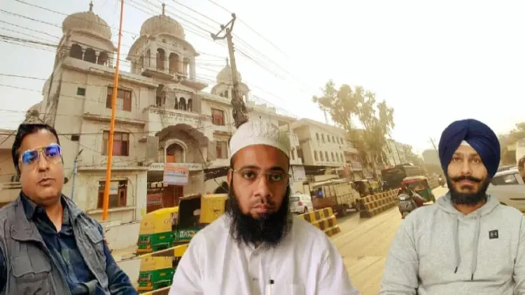 Akshay Yadav with a Sikh leader and  a Muslim leader