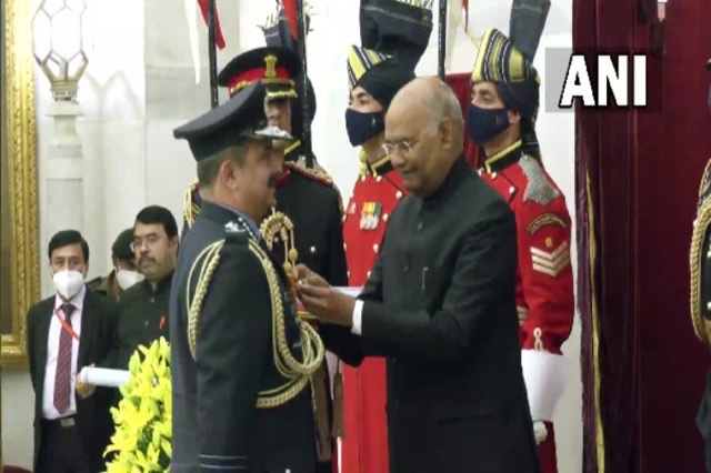 Indian Air Force chief Air Chief Marshal Vivek Ram Chaudhari receives Param Vishisht Seva medal