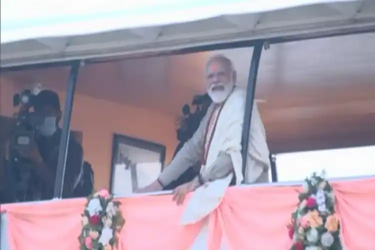 Prime Minister Narendra Modi on a cruise boat.