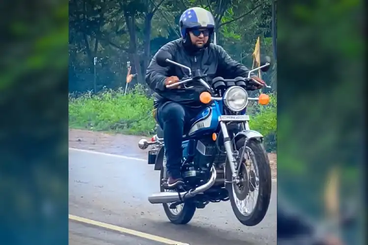 Syed Jadeer Husnain tries out a restored RD 350 motorcycle