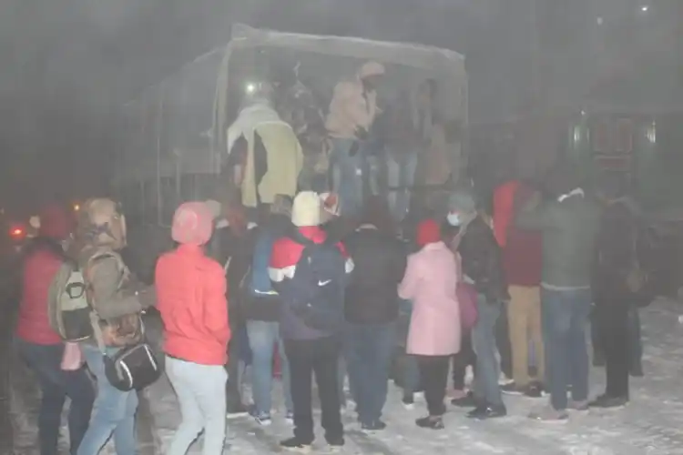 The army evacuating stranded tourists in Sikkim.