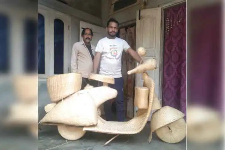 Mehboob Ali, his father Saif Ali with their scooter
