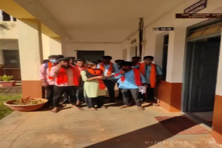 Students wearing saffron scarves in collage