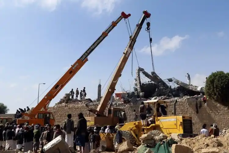 The remains of a detention centre after an air raid in Yemen's Saada.