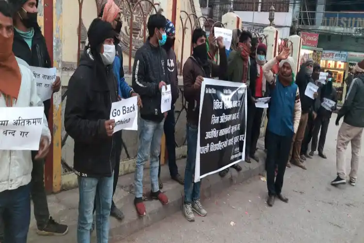 An anti-China protest in Birgunj in Nepal.