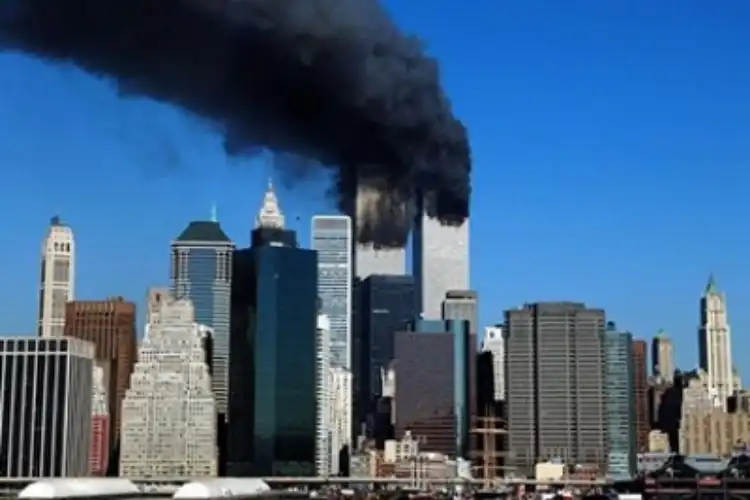 One of the New York towers on fire (File)