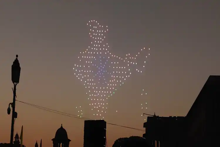 Drone make a map on India on the sky
