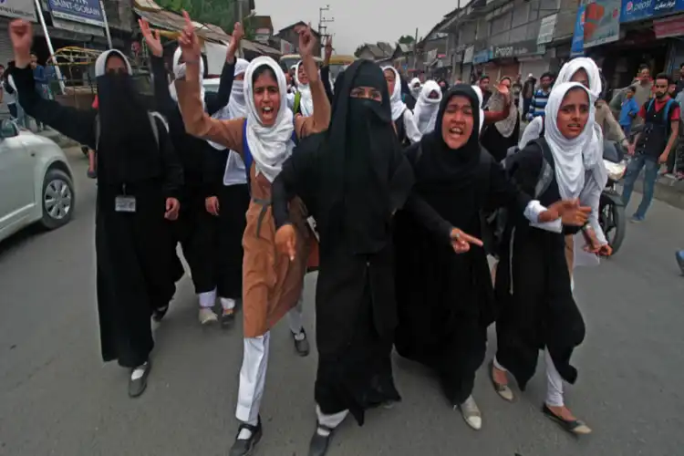 Angry Muslim women protesting against ban on Hijab