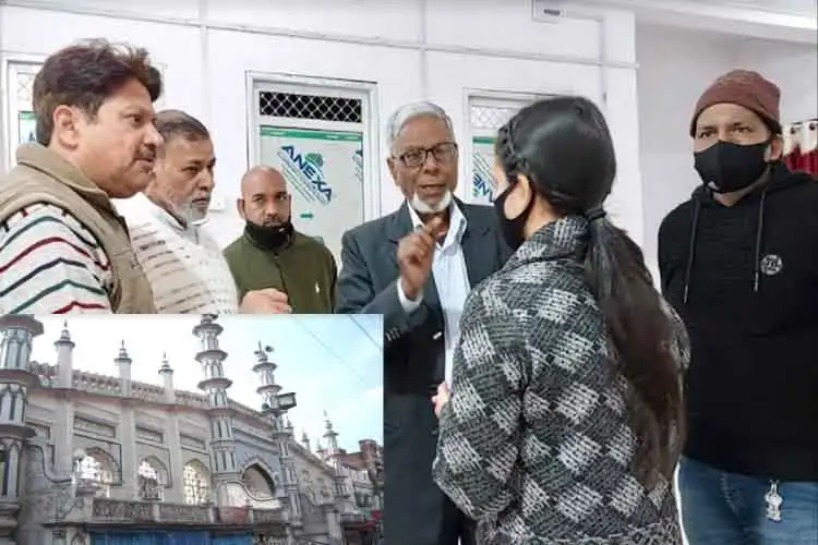 Mosque committee members interacting with students