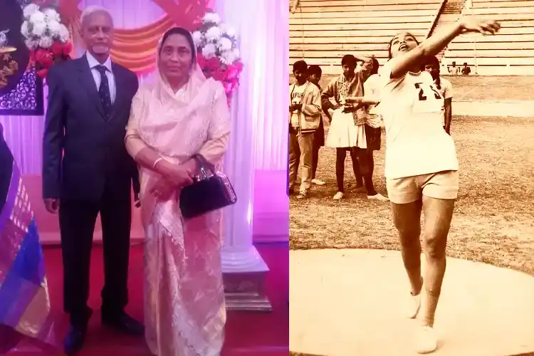Tayabun Nisha with her later husband and as an athlete in the field
