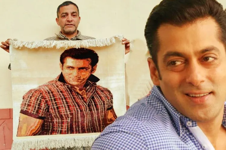 Muhammad Hussain shows his carpet with Salman Khan's portrait 