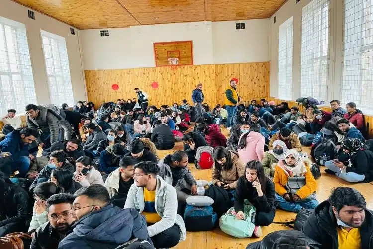 Indian students in a basement in one of the Ukraine's colleges