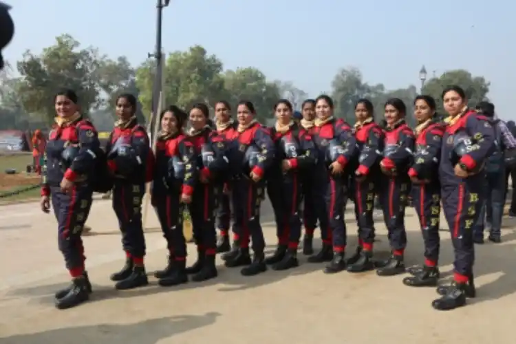 The team of BSF women riders before starting the ride from Delhi. 