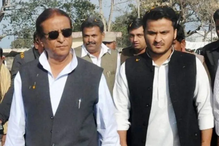 Winning Samajwadi party candidates Azam Khan and his son Abdullah Azam Khan