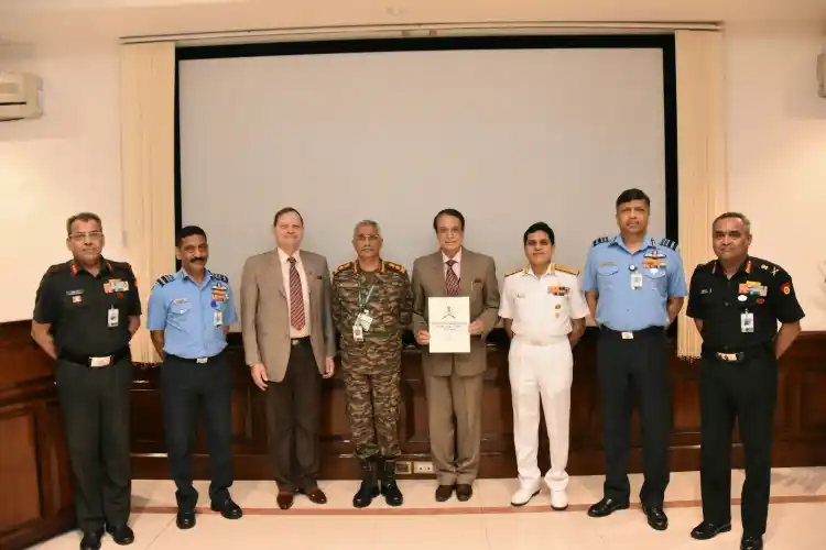 Army chief Gen MM Naravane (4th from left) at a ceremony to dedicate a Chair of Excellence at the USI.