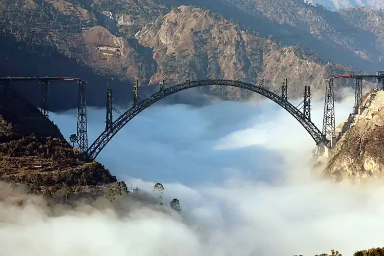 Chenab bridge amidst clouds