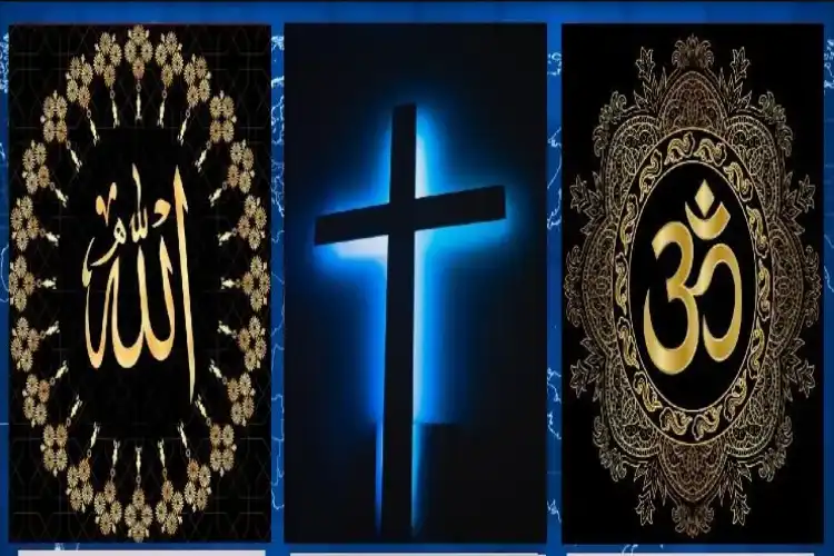 Symbols of Hinduism, Islam and Christianity 
