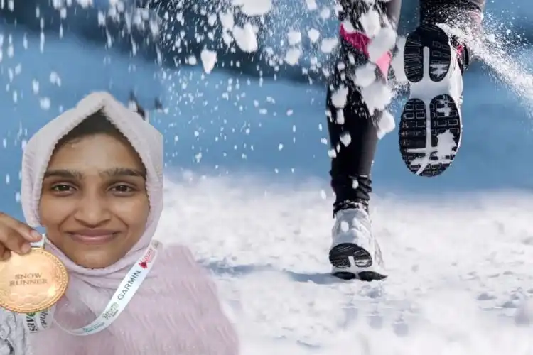 Ayesha receiving displaying her medal