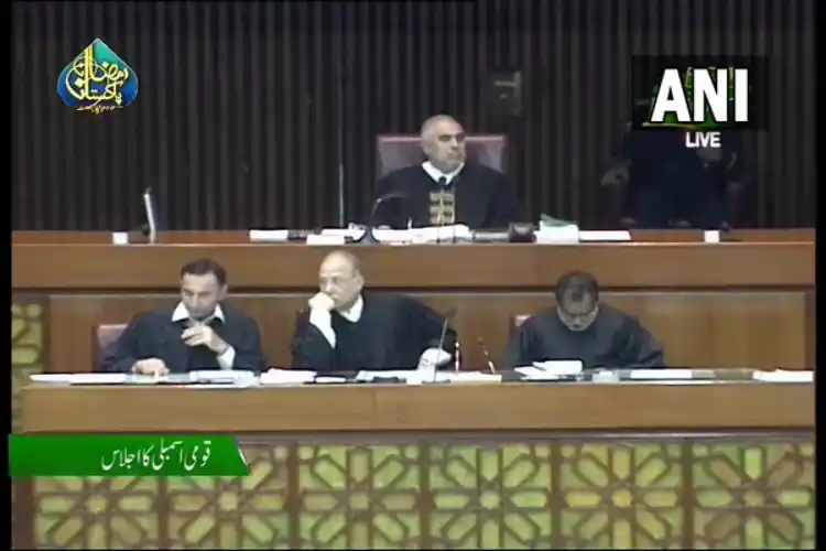 Pakistan National Assembly Speaker Asad Qaiser presiding over the proceedings of the no-confidence motion. 