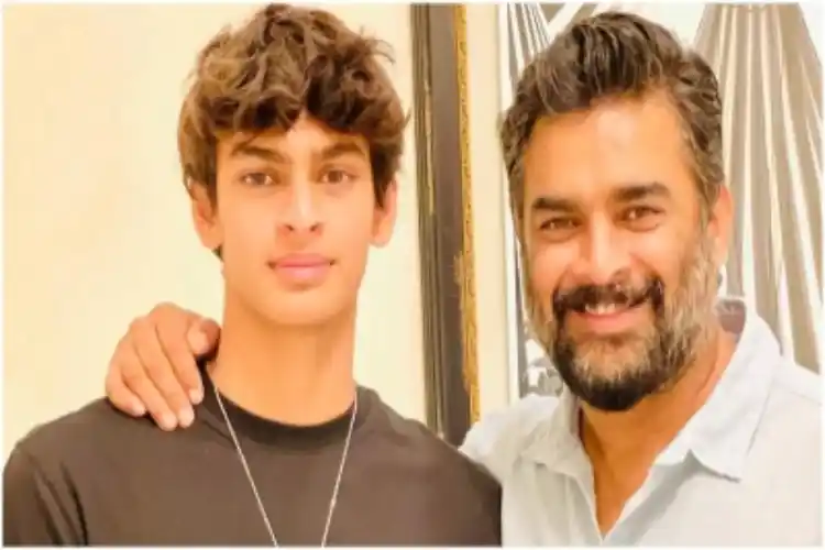 Madhavan with his son Vendant.