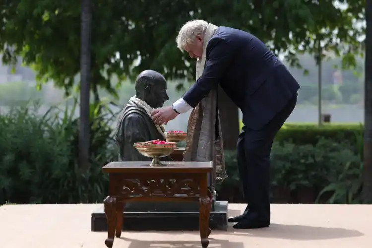 British Prime Minister Boris Johnson during his visit to Sabarmati Ashram. (twitter.com/BorisJohnson)