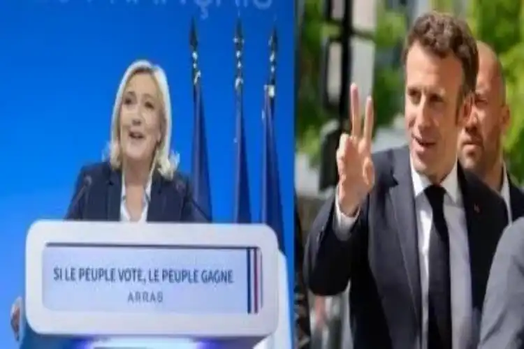 French President Emmanuel Macron and his challenger  Marine Le Pen(Left)