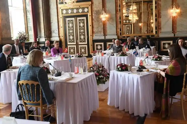 PM Narendra Modi at the India-Nordic Summit in Copenhagen on Wednesday.