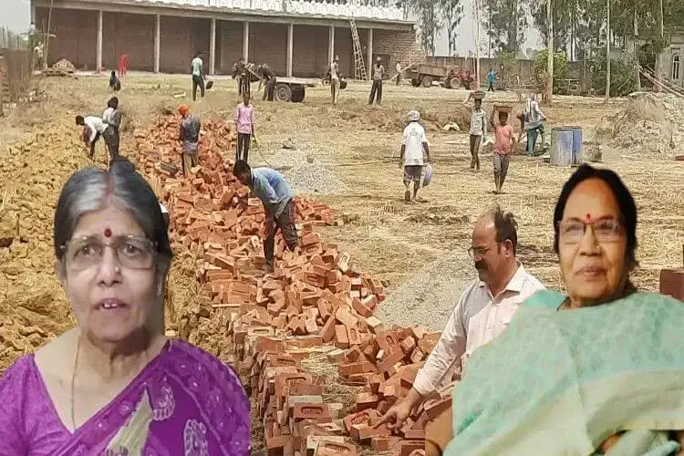 Saroj Rastogi and Rastogi with the backdrop of Idgah