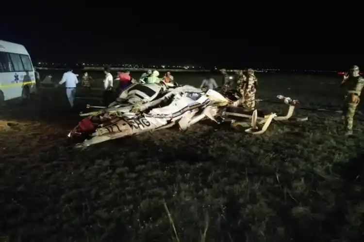 The remains of the helicopter which crashed.