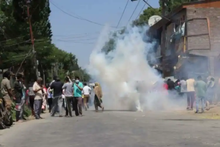 Police used teargas to break up a protest march by Kashmiri Pandits in Srinagar.