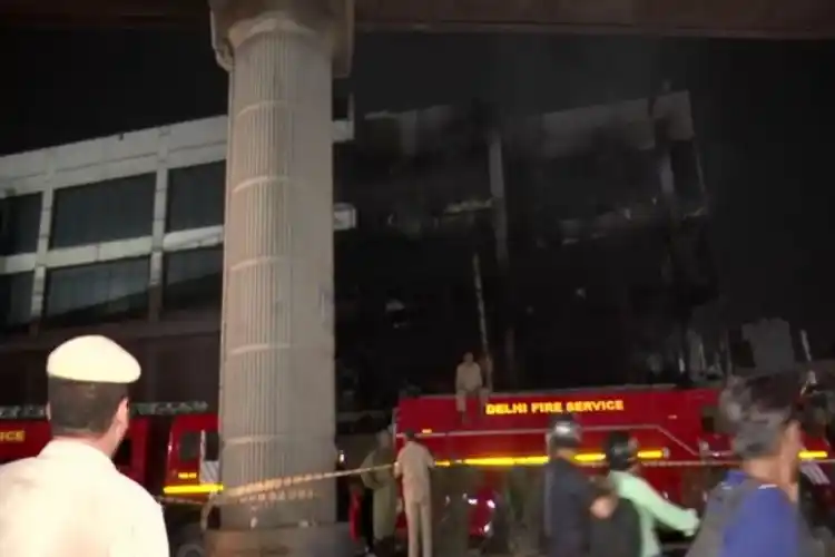 The building that caught fire in Delhi's Mundka area.