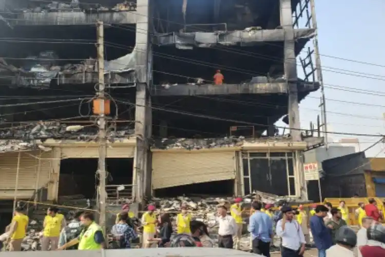 The remains of the building in Delhi's Mundka gutted in Friday's fire. 
